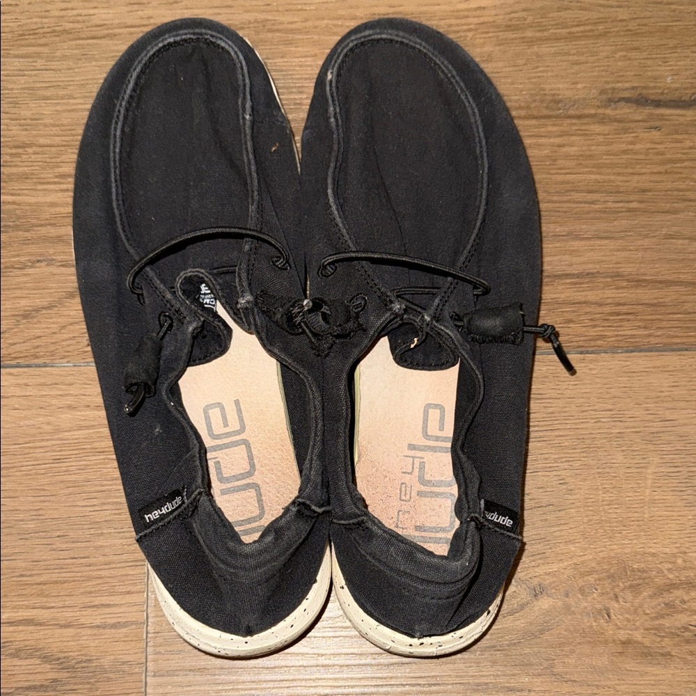 Hey Dude Black Flats with Cream Soles